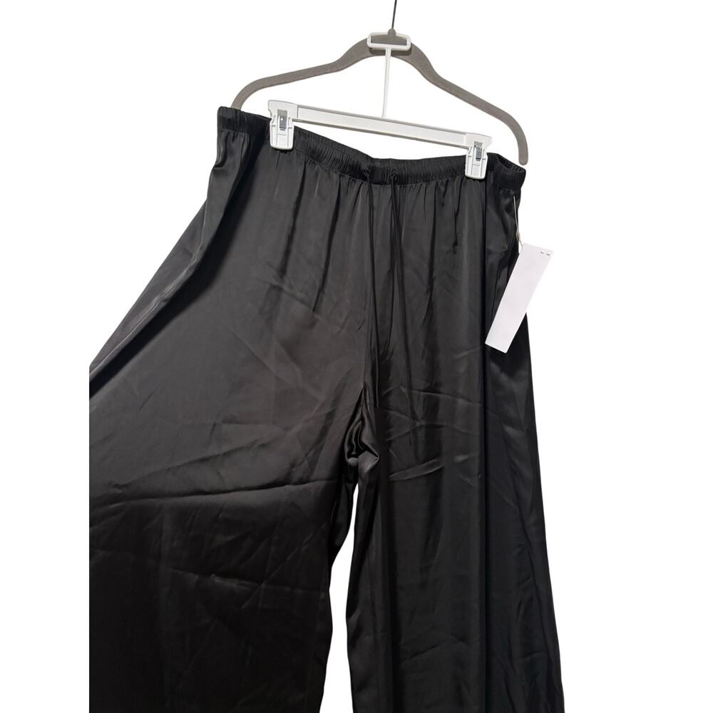 Women’s Black Satin Wide Leg Pants 2X Elastic Waist Pull On Palazzo NWT - Picture 3 of 10